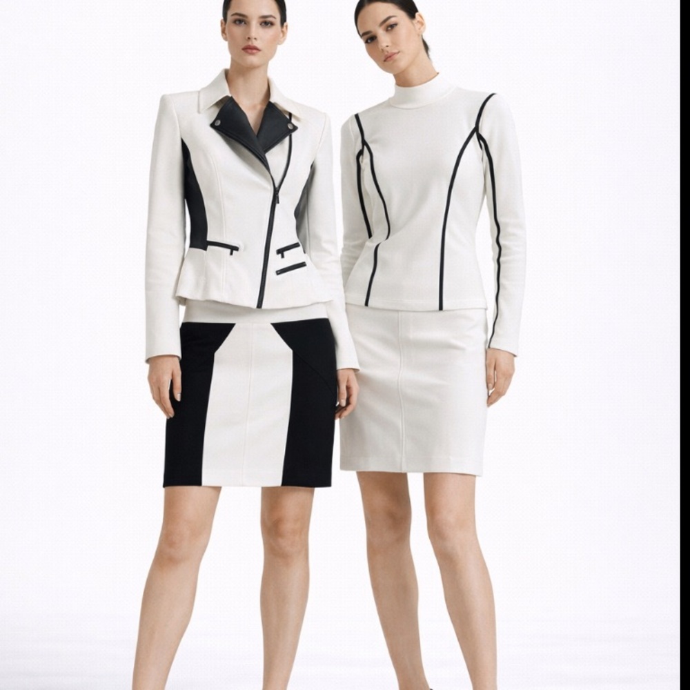 4 pc Cache Black and White Women's Skirt moto jacket